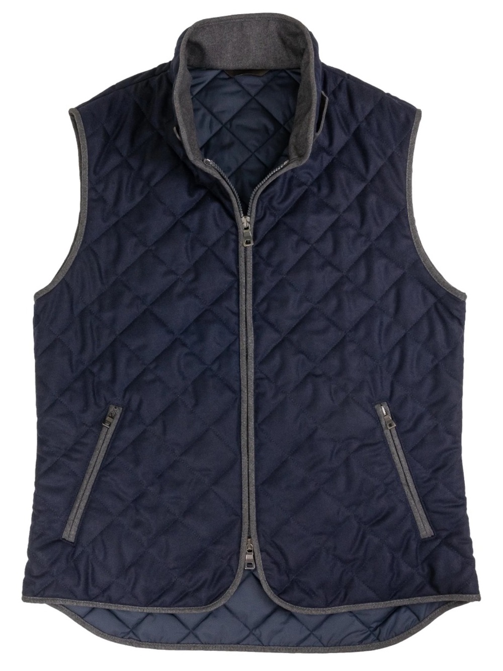 Waterville Italian Diamond Quilted Full Zip Men's Vest with Stand Collar - Navy - Picture 6 of 15